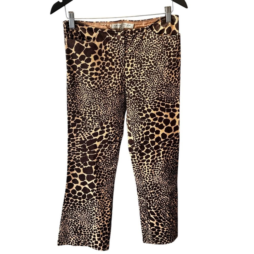 Trina Turk Giraffe Corduroy Flare Pants Size 4 Tan‎ and Black Y2K Western Boho